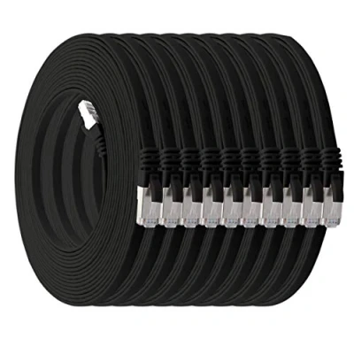 Immagine di 1aTTack.de Cat.7 cavo di rete piatto 10GB/s Slim Flat cavi RJ45 Patch installazione nastro compatibile CAT5 CAT6 CAT7 CAT 8 Nero 10 unità 1m