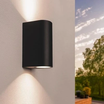 Immagine di Ledvion Douglas, Lampada da parete a LED per esterno Nera Rotonda, Entrambi i lati due GU10 zoccolo Up&amp;Down, esterno, parete, IP54