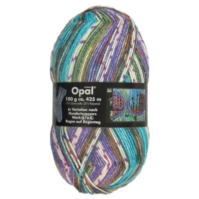 Immagine di Frida&#039;s Wollhaus Opal 100 g di lana per calzini Hundertwasser 4 lavorare a maglia, 24 colori (2106 pioggia sui giorni pioggia)