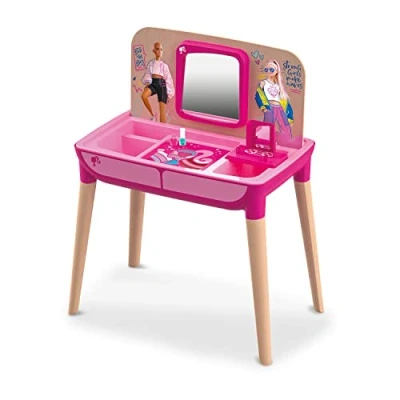 Immagine di Mondo Toys Barbie Make Up Studio 40012, Tavolino Multi Funzione Studio/Gioco, Include 3 Blush, Rossetti, 6 Ombretti, Applicatori per Trucco, Smalti, 1 Specchio