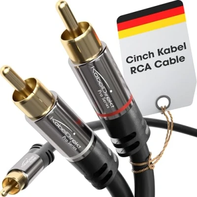 Immagine di KabelDirekt 2m Cavo RCA Y (Coassiale Audio Stereo Digitale 1 Connettore Maschio su 2 Connettori Maschio, collegamenti di amplificatori, ricevitori AV con subwoofer), PRO Series