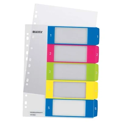 Immagine di Leitz Rubrica con Tasti 1 5, Stampabile Al Pc, Formato A4, Extra Largo, Polipropilene Robusto, Multicolore, Gamma Wow, 12410000