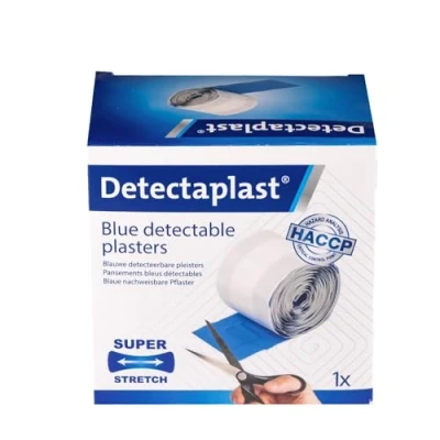 Immagine di cerotti detectabili color blu Detectaplast Universal, impermeabili e resistenti allo sporco, alimentari, cucina, catering ristorazione, 8 cm x 5 m, 1 pezzo