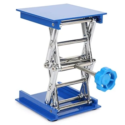 Immagine di Supporto da Laboratorio, Piattaforma di sollevamento Laboratorio 100 x 100mm, sollevatore a pantografo in alluminio galvanizzato blu