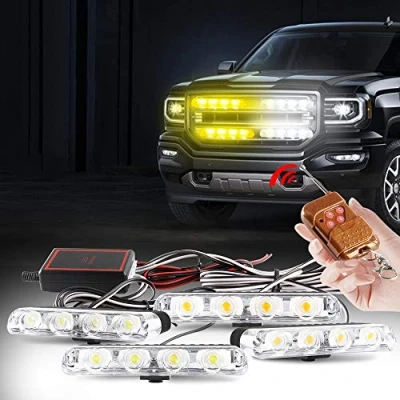 Immagine di yifengshun Giroscopio LED 4 in 1 Telecomando Wireless DC12V luce stroboscopica luci DRL lampeggiante magnetico di emergenza segnalazione per auto veicolo (Ambre &amp; bianco)