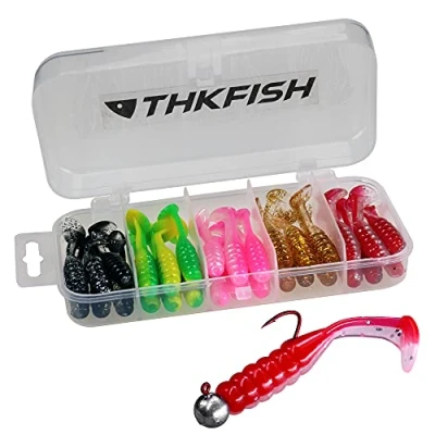 Immagine di THKFISH 30Pezzi Esche di Plastica Artificiali Pesca Morbide Swimbait in per Vermi a Coda Pagaia Richiamo