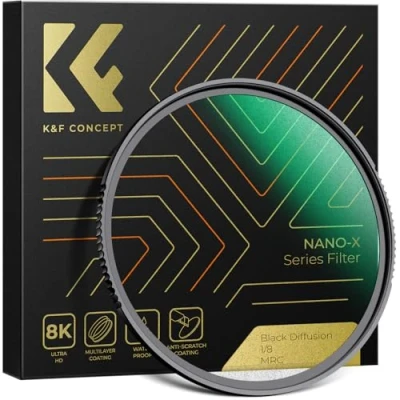 Immagine di K&amp;F Concept Nano X 77mm Filtro Black Mist 1/8, Diffusion 1/8 in Vetro Ottico con 28 Strati di Rivestimento per Ritratti e Video