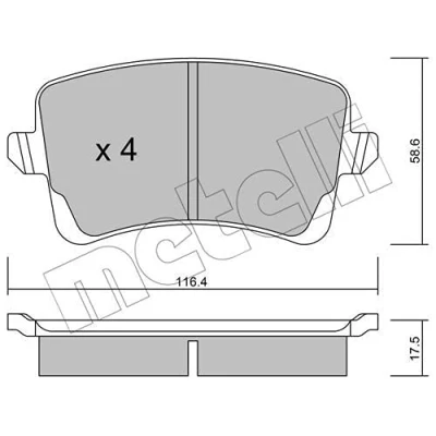 Immagine di metelligroup 22 0776 0 Pastiglie Freno Anteriori E Posteriori, Made in Italy, Pezzo di Ricambio per Auto/Automobile, Kit da 4 Pezzi, Certificate ECE R90, Prive Rame