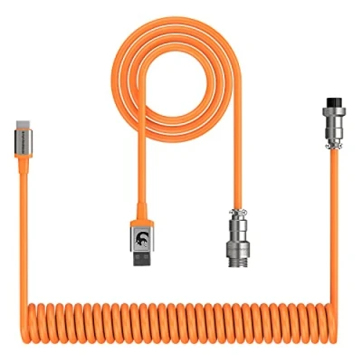 Immagine di XINMENG cavo tastiera a spirale, USB tipo C, da C A, meccanica TPU 51,18 pollici con connettore aviatore in metallo staccabile per gioco arancione