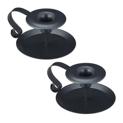 Immagine di Relaxdays Portacandele con Manico, Set 2, in Ferro, Candelieri Vintage, per Candele a Bastoncino, 6 x 13 10,5 cm, Nero