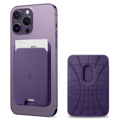 Immagine di Spigen Valentinus Magfit Portafoglio (2 carte) MagSafe Wallet Magnetico Portacarte Compatibile con iPhone 16/15/14/13/12 Modelle, Accessori Viola