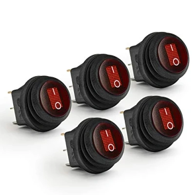 Immagine di APIELE 5 interruttori a bilanciere impermeabili, rotondi, 2 posizioni, ON/OFF con interruttore LED SPST 3 pin, bilanciere, 12 V 20 A,elettrodomestici KCD1 8 101NW (rosso)