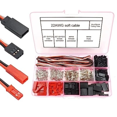 Immagine di YUNIQUE GREEN CLEAN POWER Set 40 Connettori Servo Universali Compatibili JST, SYP, Futaba Kit Cavi RC Include Maschio/Femmina, Crimpatura Pin, Rosso, Plastica