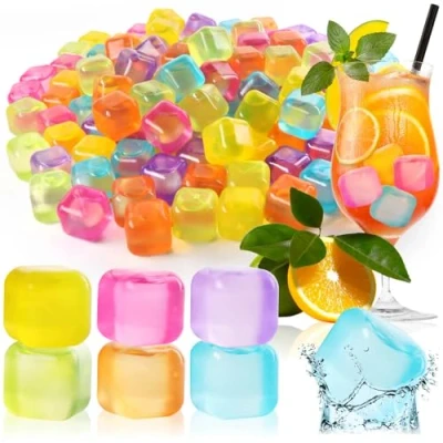 Immagine di COM FOUR® cubetti di ghiaccio riutilizzabili 120x in fantastici colori, per feste rinfrescare le bevande (120 pezzi cubi)