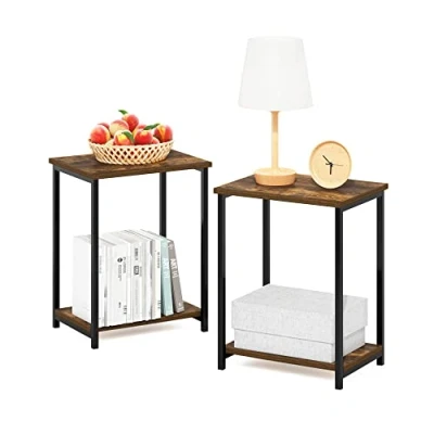 Immagine di Furinno Semplicistico Tavolo terminale in Metallo, Engineered Wood, Pino ambrato, 2 Livelli, Confezione da 2, unità