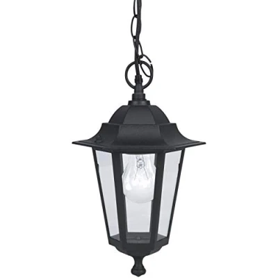 Immagine di EGLO lampada a sospensione da esterno Laterna 4, uno punto luce, in alluminio pressofuso e vetro, nero, E27, IP44