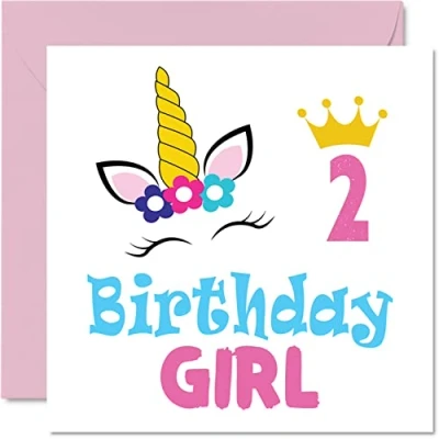 Immagine di biglietto di auguri per 2 compleanno ragazza, con unicorno, bambina anni, 145 mm x mm, figlia, nipote,