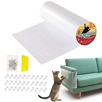Immagine di VavoPaw Protezione Graffi Gatto, 30CM*3M Protezioni per Mobili Divani Nastro Adesivo Antigraffi Gatti Proteggi Divano Trasparente PVC con Viti AntiGraffio Protector