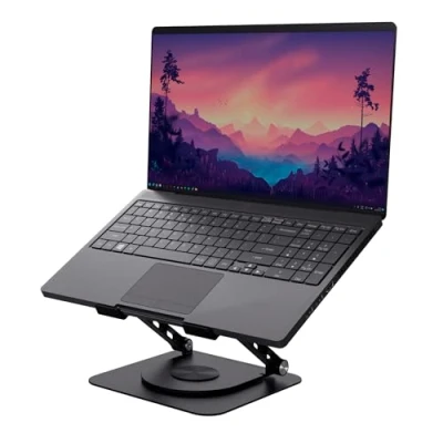 Immagine di Trust Zeff Supporto PC Portatile Ergonomico con Rotazione a 360 Gradi, Altezza Regolabile, Laptop 16&quot; Pieghevole, Rialzo per Macbook Tablet Scrivania Accessori Ufficio Nero