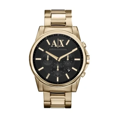 Immagine di Armani Exchange Orologio da uomo, movimento cronografo al quarzo, cassa in acciaio inossidabile dorata 45 mm con bracciale inossidabile, AX2095