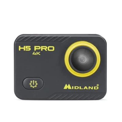 Immagine di Midland Action Camera H5 Pro, Videocamera Leggera Ultra HD, Foto in Time Lapse, Grandangolo 140, Wi Fi, Display LCD, Cycle Recording per Auto e Custodia Impermeabile Fino a 30 Metri, Nero/Giallo