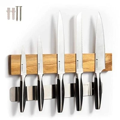 Immagine di Coninx Barra Magnetica per Coltelli 40 x 6.5 2cm Finitura in Legno di Acacia Blocco da Cucina Soluzione sicura e facile deporre i Striscia Porta