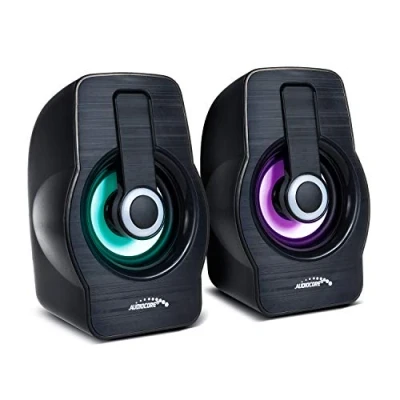 Immagine di Audiocore AC855 2.0 USB 6W Nero Rosso Altoparlanti per Computer Portatile Dimensioni 52mm Jack da 3,5 mm Controllo del Volume Illuminazione a LED Colorata (Nero)