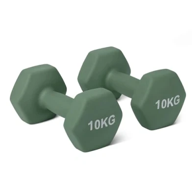 Immagine di Amazon Basics manubri neoprene set con supporto, 10 kg, Verde Oliva