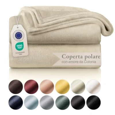Immagine di Blumtal coperta pile 150x200cm plaid divano super morbida certificata OKEO Tex winter blanket in colore sabbia