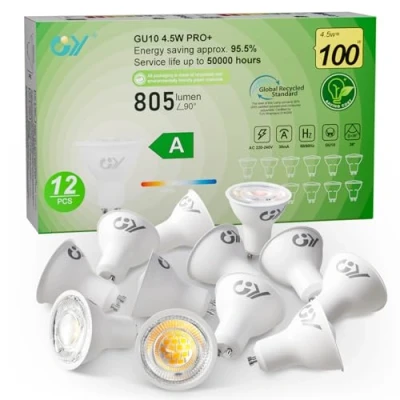 Immagine di GY Lampadina LED GU10, 4.5W Equivalenti a 100 Watt Alogeni, 805 Lumen, 4000K Bianco Neutro, Attacco GU10 Lampada Faretto 36, Lunga Durata e Basso Consumo, 12 Pezzi