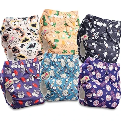 Immagine di Littles and Bloomz FLP2 0604 Pannolino lavabile per bambini, riutilizzabile, con bottoni a pressione standard, confezione da 6 pannolini