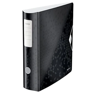 Immagine di Leitz Active WOW Raccoglitore con Meccanismo a Leva 180, Formato A4, Nero, Dorso 82 mm, Chiusura Elastico, Polyfoam Leggero, 11060095