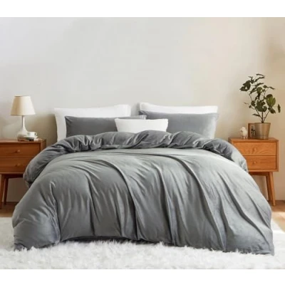 Immagine di Lanqinglv biancheria da letto in pile di flanella, 135 x 200 cm, colore grigio, soffice invernale, calda cashmere touch, tinta unita, con chiusura lampo e federa, 80 cm