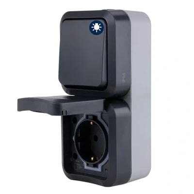 Immagine di REV Completo Combinazione interruttore/prese AquaStorm Grigio chiaro, Nero 0004860400