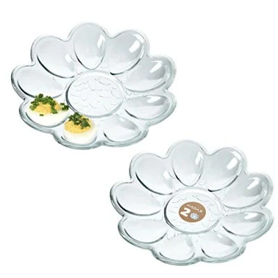 Immagine di KADAX piatto per uova in vetro, diametro 21,5 cm, pratico uova, porta robusto vassoio (2 stampi fiori, trasparente, 18 x 9)