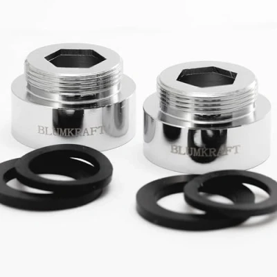 Immagine di BLUMKRAFT Set di 2 adattatori per rubinetto F26 M22 in metallo massiccio ottone argentato 26 mm femmina 22 maschio (F26 M22/M22 F26)
