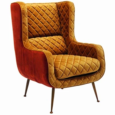 Immagine di Kare Design poltrona imbottita Nonna, arancione scuro,velluto, piedi in acciaio, struttura pino impagliacciato, altezza di seduta 45cm, cuscino staccabile, stile retró anni 50, 103x73x85cm (A/L/P)