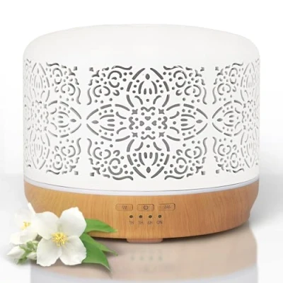Immagine di Earnest Living diffusore di oli essenziali in ceramica bianca 500 ml timer luci notturne e funzione spegnimento automatico per casa ufficio umidificatore diffusori