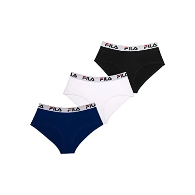 Immagine di FILA Mutande Donna Cotone, Intimo Confortevole e Stretch (set di 3), Blu, Nero, Bianco, Taglie S