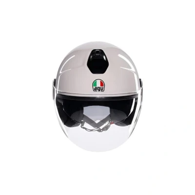 Immagine di AGV ETERES E2206, Casco da Moto Jet Unisex, Open Face con Anello Antifurto, Visiera Antigraffio e Anti UV, Tecnologia Assorbimento Istantaneo del Sudore, Materia White, S