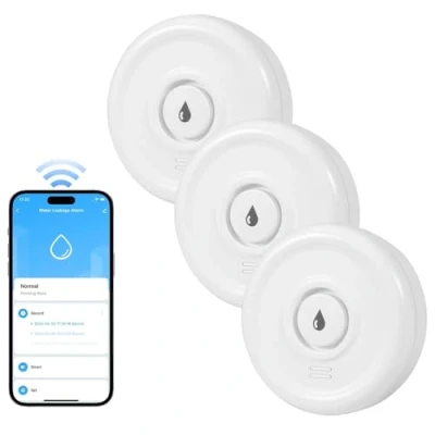 Immagine di Rilevatore Perdite Acqua WiFi 3 Pezzi Sensore con Batteria 100dB Perdita Kit per Sistema di Allarme e Domotica Casa Intelligente, Cucina, Bagno, Seminterrato