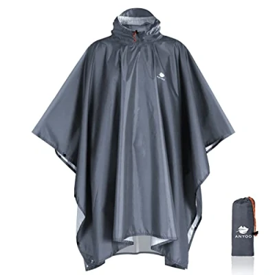 Immagine di Anyoo Impermeabile Poncho Pioggia Riutilizzabile Multiuso con Cappuccio Packable Telo Riparo a Terra Foglio per Campeggio all&#039;aperto Pesca Sopravvivenza,Grigio,Taglia Unica