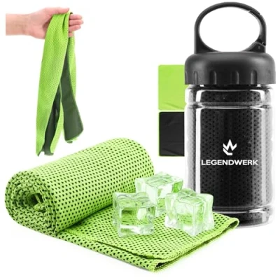 Immagine di com four® 2X Asciugamano rinfrescante in Bottiglia per Calore, Sforzo, Sport (2X Panno Nero/Verde)
