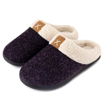 Immagine di ULTRAIDEAS Pantofole da Donna Schiuma di Memoria Fodera Confortevole in Lana Suole Antiscivolo per Interni ed Esterni, Viola, 36/37 EU