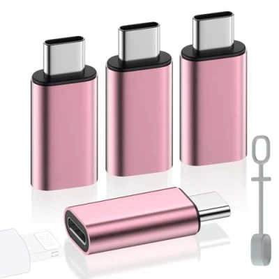 Immagine di MoKo Adattatore da Lightning a USB C per iPhone 15/16 Pro/16 Pro Max/16 Plus, 4PZ Supporto Ricarica/Trasferimento Dati, Non Auricolari/Audio/OTG, Rosa