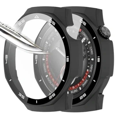 Immagine di Msiall [2 pezzi nero con Pellicola Protezione Schermo Vetro Temperato per HUAWEI Watch GT 5 Pro 46mm, 9H Durezza PC Case,Bumper,Sottile Case Protettiva Completa