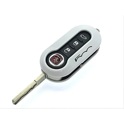 Immagine di Protex Custodia portachiavi lucida di alta qualità per Fiat 500C, 500, 500L, 500X Abarth, Grande Punto, Brava, Panda e Stilo (colore bianco).