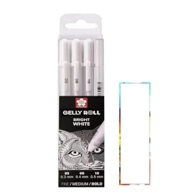 Immagine di SAKURA Gelly Roll Bianco, 4 penne Bright White in una custodia, Mix Size 05/08/10/10.