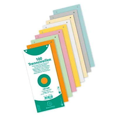 Immagine di EXACOMPTA 13395B Fogli indice traforati italiani da 180 g, 10,5 cm x 24 per raccoglitori (A4), 1 confezione 100, colori assortiti