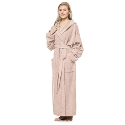 Immagine di Arus Accappatoio da donna con cappuccio, extra lungo, 100% cotone spugna, Taglia donna: M, unisex: S Rosa antico